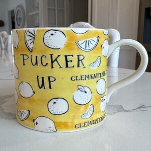 Anthropologie PUCKER UP 16 oz Mug,Yellow Background White Clementines and Lemons